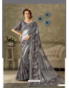 Grey Lycra Jewel Lace Party Wear Saree