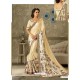 Cream Lycra Jewel Lace Party Wear Saree