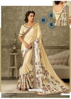 Cream Lycra Jewel Lace Party Wear Saree