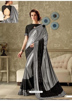 Silver And Black Lycra Fancy Net Party Wear Saree