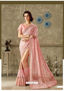 Pink Lycra Jewel Lace Party Wear Saree