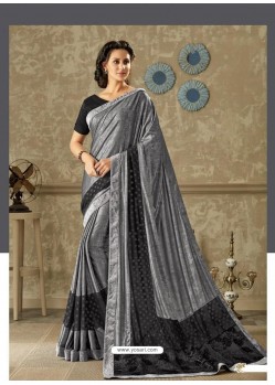 Grey And Black Lycra Fancy Net Party Wear Saree