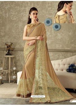 Beige Lycra Jewel Lace Party Wear Saree