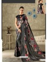 Black And Carbon Lycra Party Flora Print Wear Saree