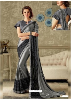 Silver And Black Lycra Jewel Lace Party Wear Saree