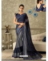 Navy And Silver Lycra Fancy Net Party Wear Saree
