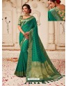 Teal Silk Jacquard Worked Party Wear Saree