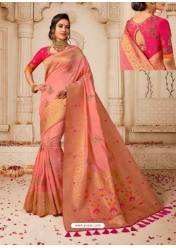 Pink Silk Jacquard Worked Party Wear Saree