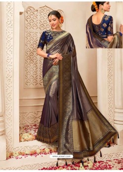 Two Tone Brown Silk Jacquard Worked Party Wear Saree
