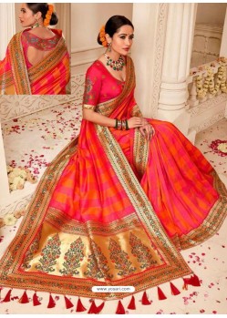 Rani And Red Silk Jacquard Worked Party Wear Saree
