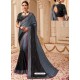 Grey And Black Silk Jacquard Worked Party Wear Saree