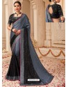 Grey And Black Silk Jacquard Worked Party Wear Saree