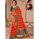 Red And Orange Silk Jacquard Worked Party Wear Saree