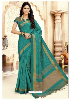 Teal Silk Weaving Worked Saree