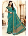 Teal Silk Weaving Worked Saree