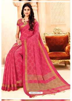 Hot Pink Silk Weaving Worked Saree