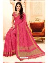 Hot Pink Silk Weaving Worked Saree