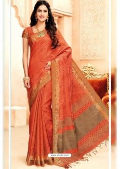 Orange Silk Weaving Worked Saree