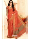 Orange Silk Weaving Worked Saree