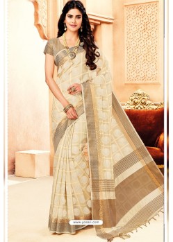 Light Beige Silk Weaving Worked Saree