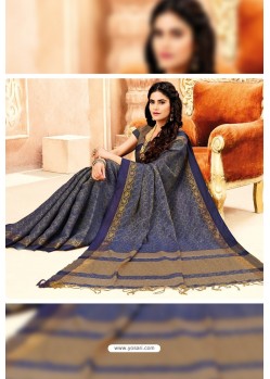 Navy Blue Silk Weaving Worked Saree