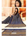 Navy Blue Silk Weaving Worked Saree