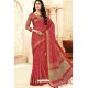 Red Silk Weaving Worked Saree