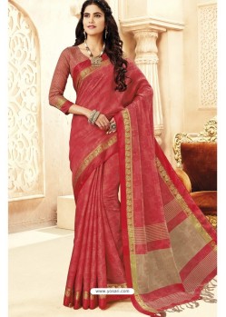 Red Silk Weaving Worked Saree