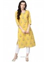 Yellow Cotton Embroidered Casual Wear Kurti