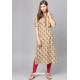 Light Beige Cotton Printed Casual Wear Kurti