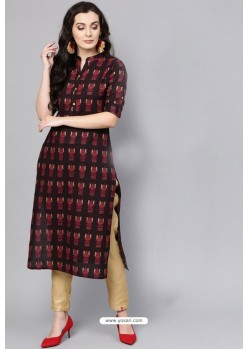 Black Cotton Printed Casual Wear Kurti