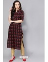 Black Cotton Printed Casual Wear Kurti