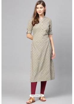 Grey Cotton Printed Casual Wear Kurti