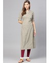 Grey Cotton Printed Casual Wear Kurti