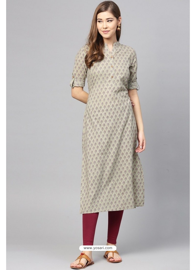 Buy Grey Cotton Printed Casual Wear Kurti | Cotton Kurtis