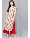 Cream Cotton Printed Casual Wear Kurti