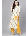 Off White Cotton Printed Casual Wear Kurti