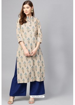 Taupe Cotton Printed Casual Wear Kurti