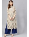 Taupe Cotton Printed Casual Wear Kurti