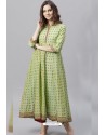 Green Silk Blend Printed Casual Wear Kurti