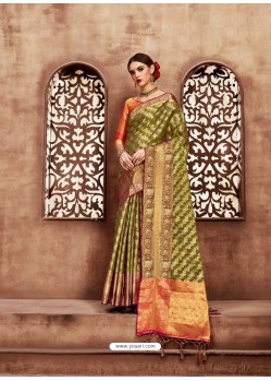 Mehendi Green Kanjivaram Silk Zari Worked Designer Saree