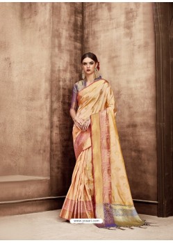 Light Orange And Gold Kanjivaram Silk Zari Worked Designer Saree