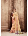 Light Orange And Gold Kanjivaram Silk Zari Worked Designer Saree