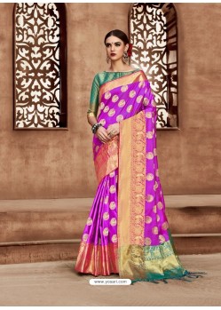 Magenta Kanjivaram Silk Zari Worked Designer Saree