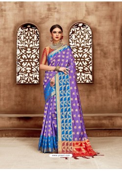 Lavender Kanjivaram Silk Zari Worked Designer Saree