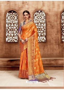 Orange Kanjivaram Silk Zari Worked Designer Saree