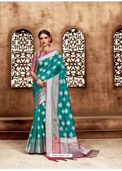 Teal Kanjivaram Silk Zari Worked Designer Saree