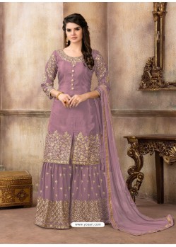 Lavender Pure Viscose Upada Silk Embroidered Palazzo Suit