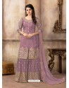 Lavender Pure Viscose Upada Silk Embroidered Palazzo Suit