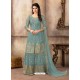 Grayish Green Pure Viscose Upada Silk Embroidered Palazzo Suit